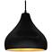 13.5"W Carbon/Gold Frame Matte Black Large Droplet Black Cord Pendant