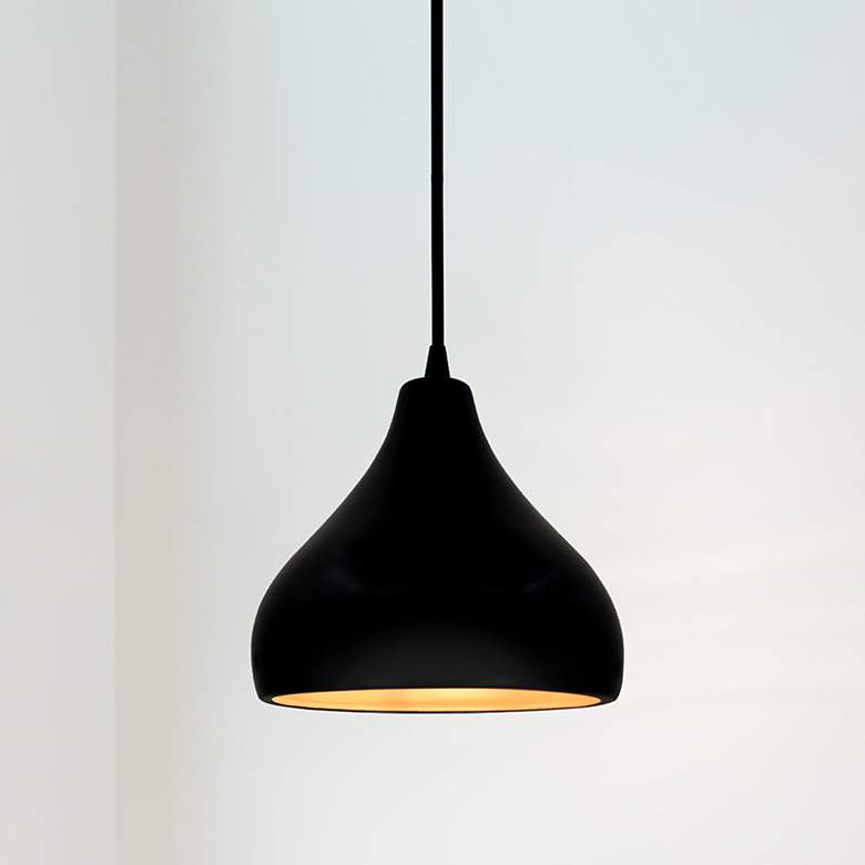 Image 1 13.5"W Carbon/Gold Frame Matte Black Large Droplet Black Cord Pendant