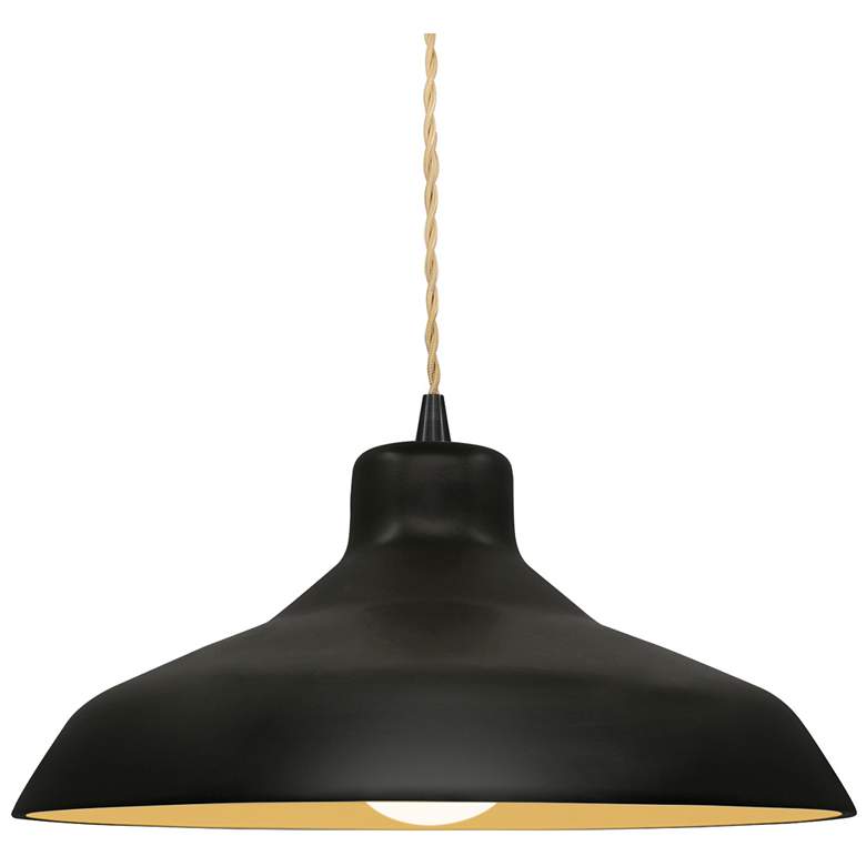 Image 1 13.5"W Carbon/Gold Frame Matte Black Loft Beige Twisted LED Pendant