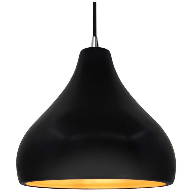 Image 1 13.5"W Carbon/Gold Frame Nickel Large Droplet Black Cord LED Pendant