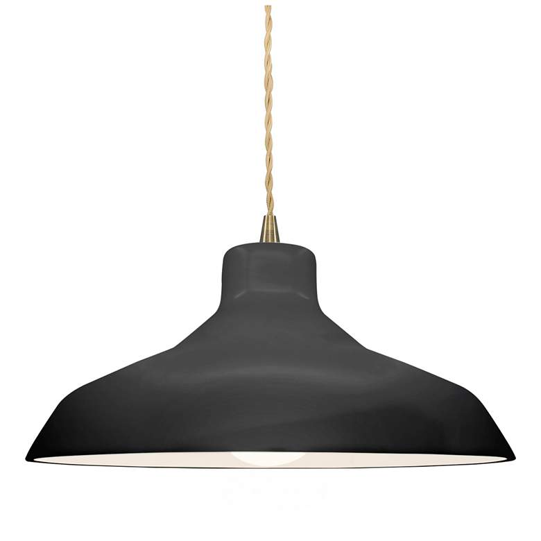 Image 1 13.5"W Gloss Black Frame Antique Brass Loft Beige Twisted LED Pendant