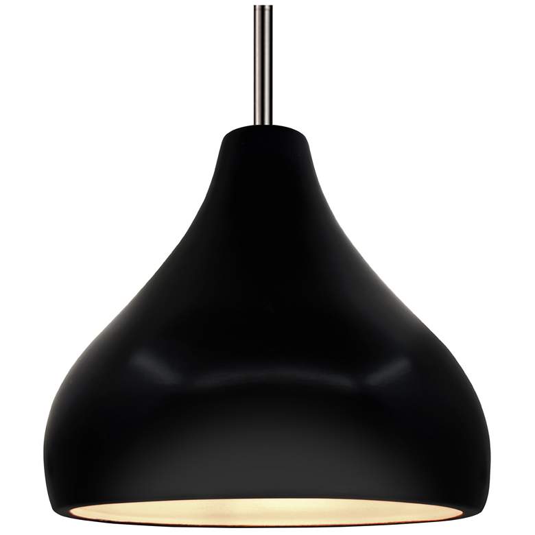 Image 1 13.5"W Gloss Black Frame Nickel Large Droplet Rigid Stem Kit Pendant