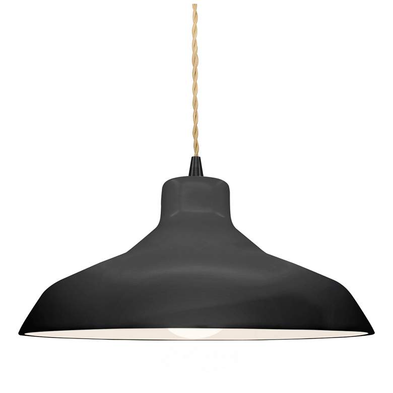 Image 1 13.5"W Gloss Black/White Frame Matte Black Loft Beige Twisted LED Pend