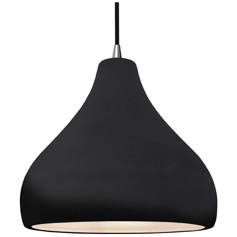Image 1 13.5"W Gloss Black/White Frame Nickel Large Droplet Black Cord Pendant