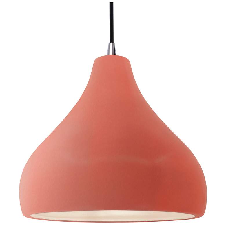 Image 1 13.5"W Gloss Blush Frame Nickel Large Droplet Black Cord LED Pendant