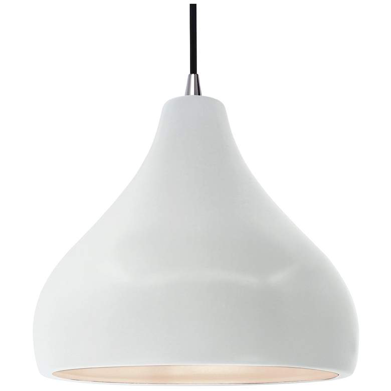 Image 1 13.5"W Gloss White Frame Nickel Large Droplet Black Cord LED Pendant