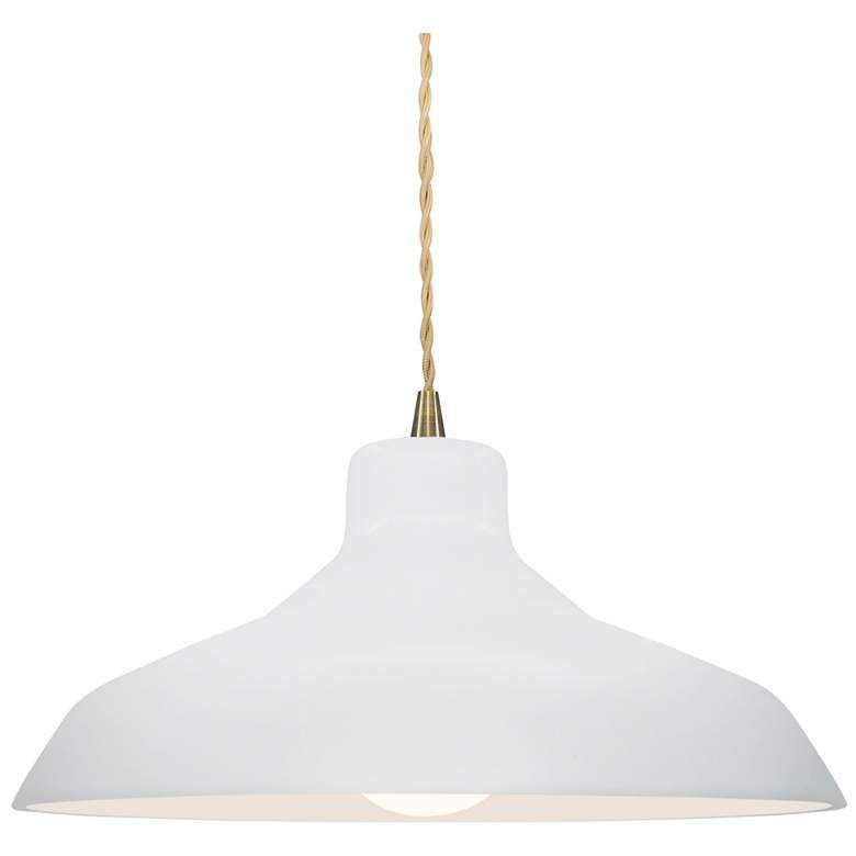 Image 1 13.5"W Gloss White Sided Frame Antique Brass Loft Beige Twisted LED Pe