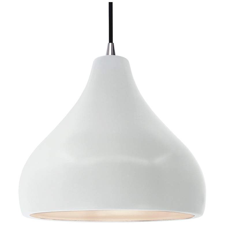 Image 1 13.5"W Gloss White Sided Frame Nickel Large Droplet Black Cord Pendant