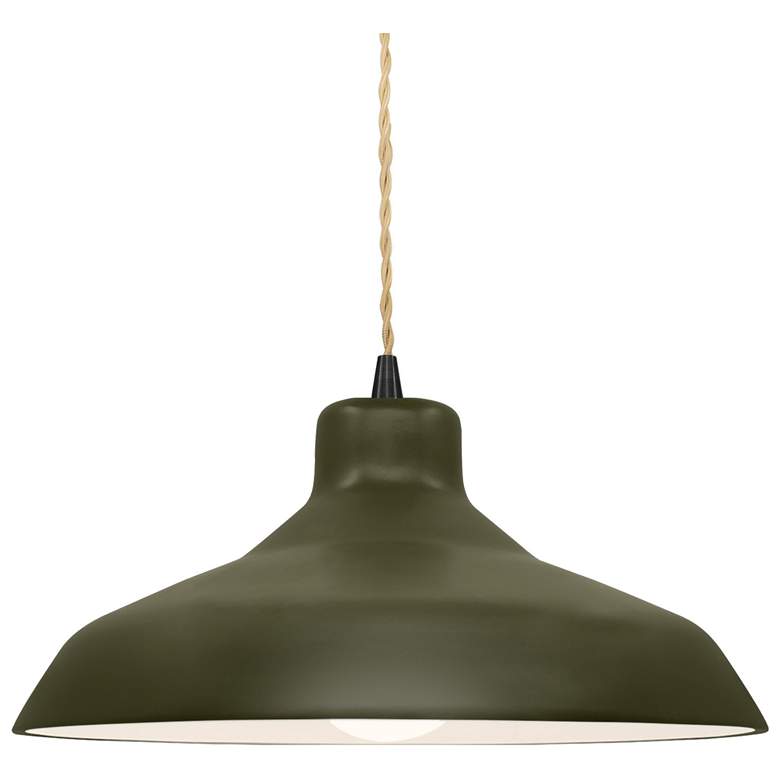 Image 1 13.5"W Matte Green Frame Matte Black Loft Beige Twisted LED Pendant