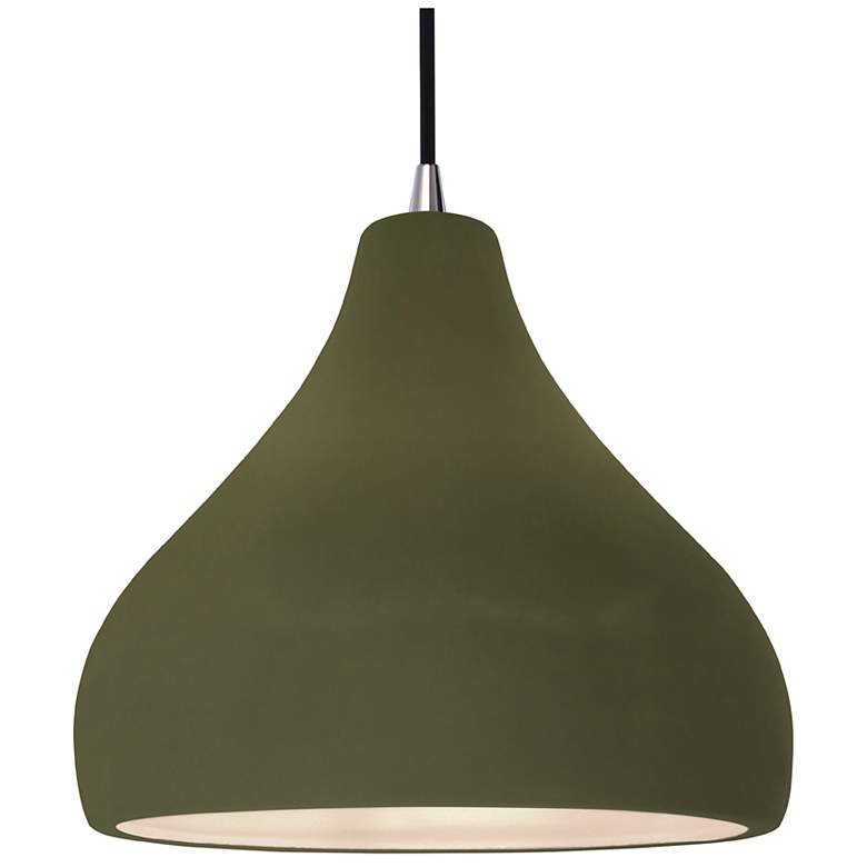 Image 1 13.5"W Matte Green Frame Nickel Large Droplet Black Cord LED Pendant
