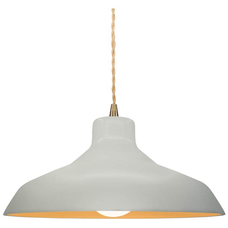 Image 1 13.5"W Matte White/Gold Frame Antique Brass Loft Beige Twisted Pendant