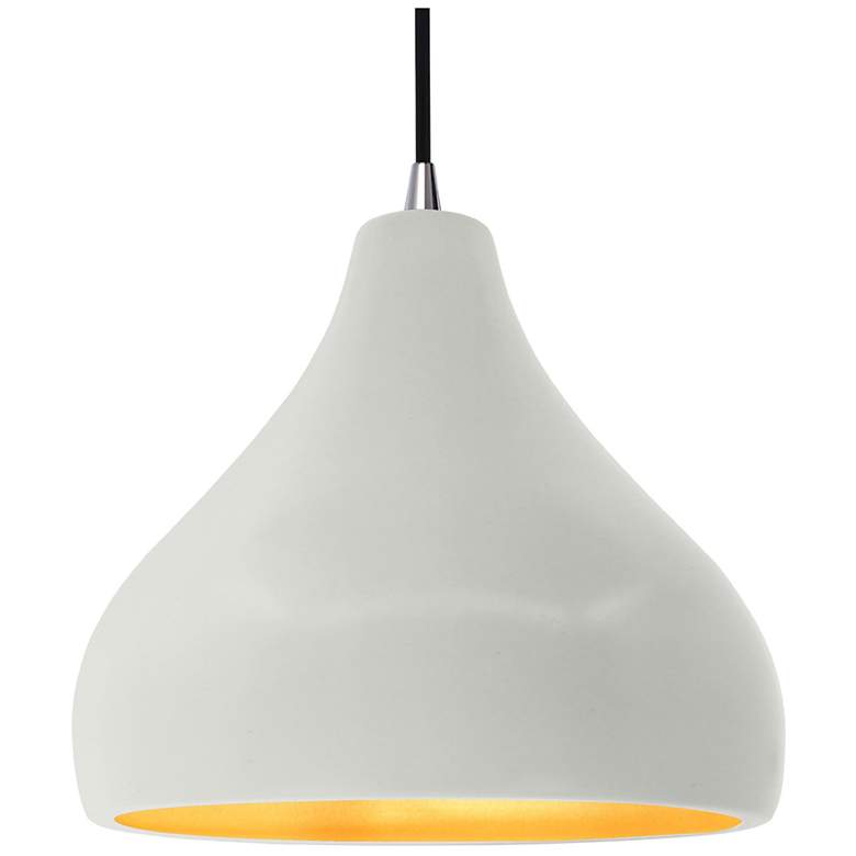 Image 1 13.5"W Matte White/Gold Frame Nickel Large Droplet Black Cord LED Pend