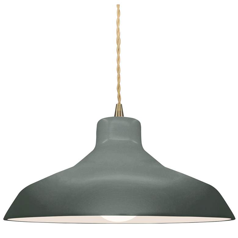 Image 1 13.5"W Pewter Green Frame Antique Brass Loft Beige Twisted LED Pendant
