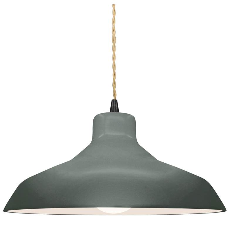 Image 1 13.5"W Pewter Green Frame Matte Black Loft Beige Twisted LED Pendant