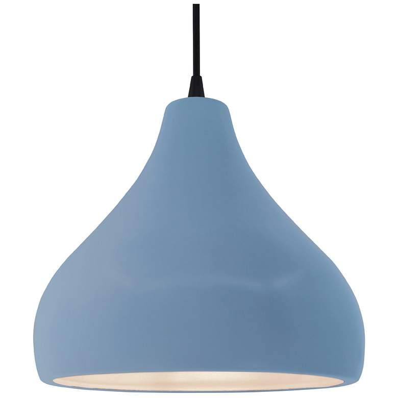 Image 1 13.5"W Sky Blue Frame Matte Black Large Droplet Black Cord LED Pendant