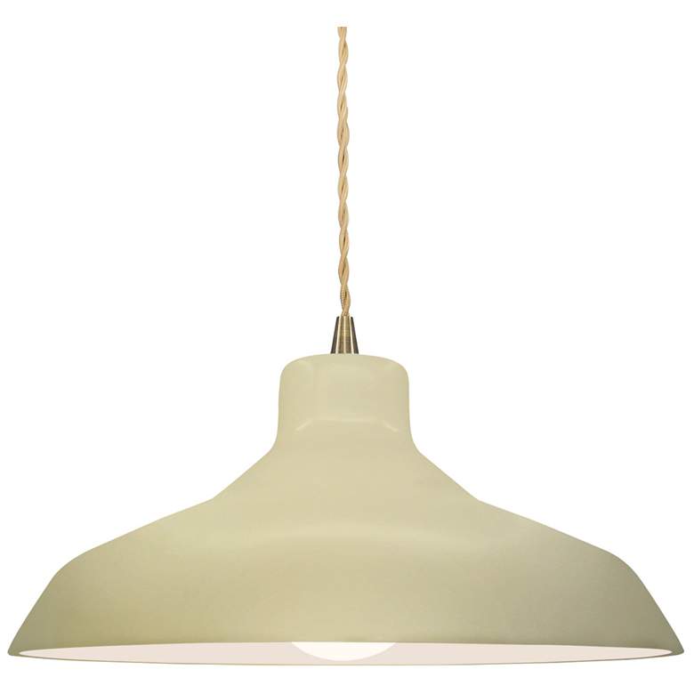 Image 1 13.5"W Vanilla Gloss Frame Antique Brass Loft Beige Twisted LED Pendan