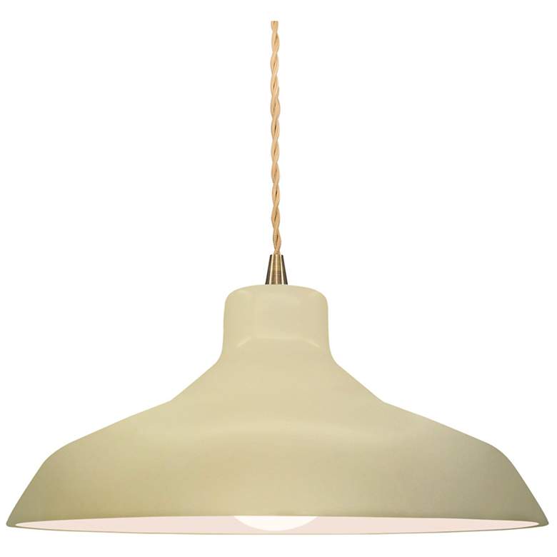 Image 1 13.5"W Vanilla Gloss Frame Antique Brass Loft Beige Twisted Pendant