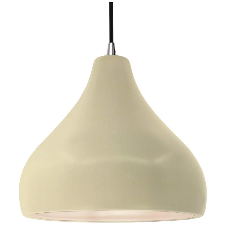 Image 1 13.5"W Vanilla Gloss Frame Nickel Large Droplet Black Cord LED Pendant