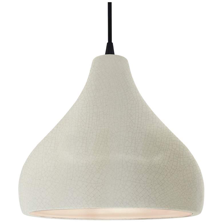 Image 1 13.5"W White Crackle Frame Matte Black Large Droplet Black Cord Pendan