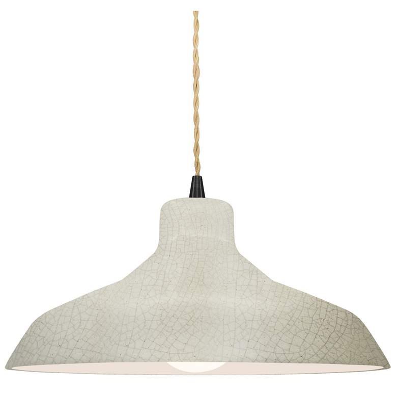 Image 1 13.5"W White Crackle Frame Matte Black Loft Beige Twisted LED Pendant