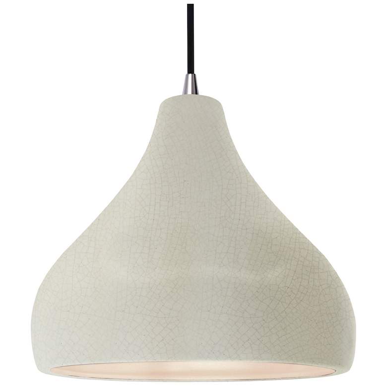 Image 1 13.5"W White Crackle Frame Nickel Large Droplet Black Cord LED Pendant