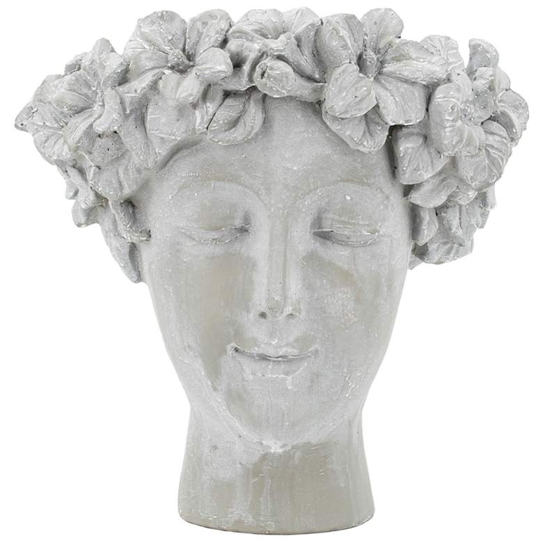 Image 1 13 inch Gray Wall Mounted Girl Statue Planter with Floral Crown