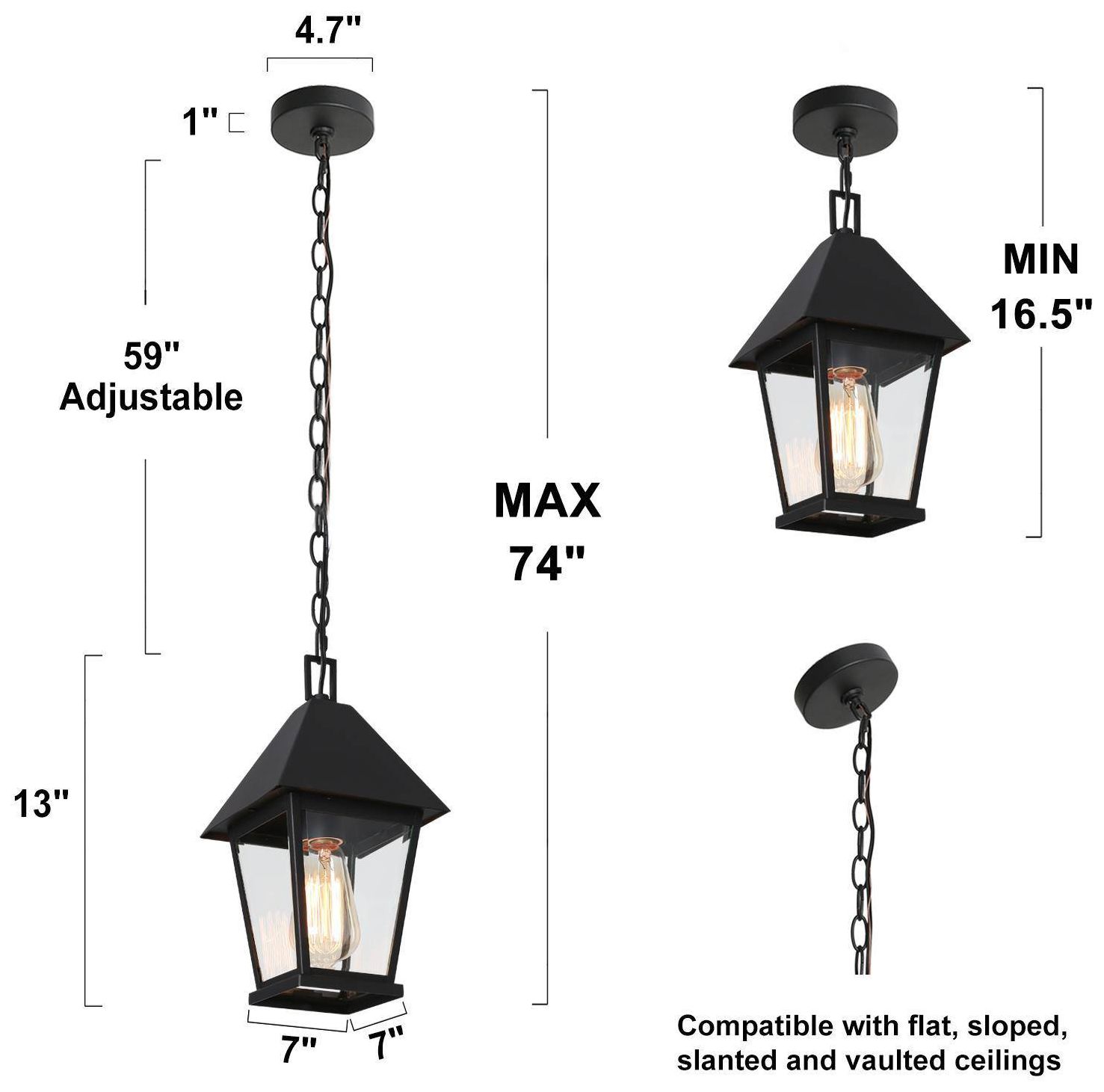 Image 5 13" High 1-Light Black Clear Glass Outdoor Pendant Light more views