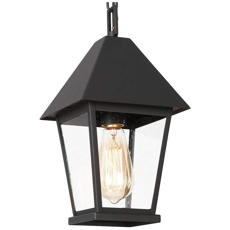 Image 1 13" High 1-Light Black Seeded Glass Outdoor Pendant Light