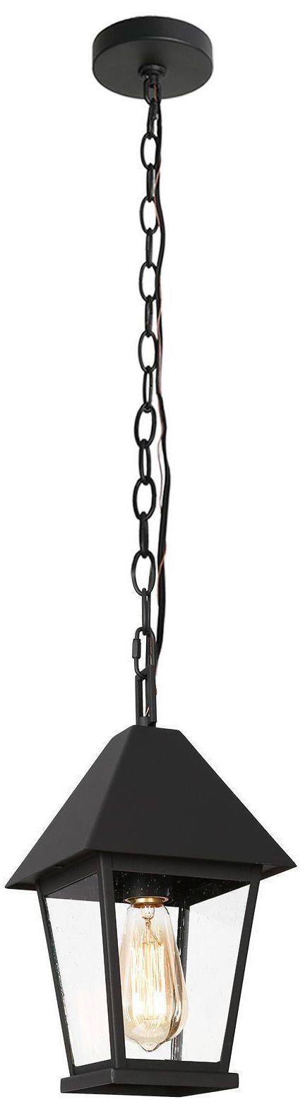 Image 2 13" High 1-Light Black Seeded Glass Outdoor Pendant Light more views