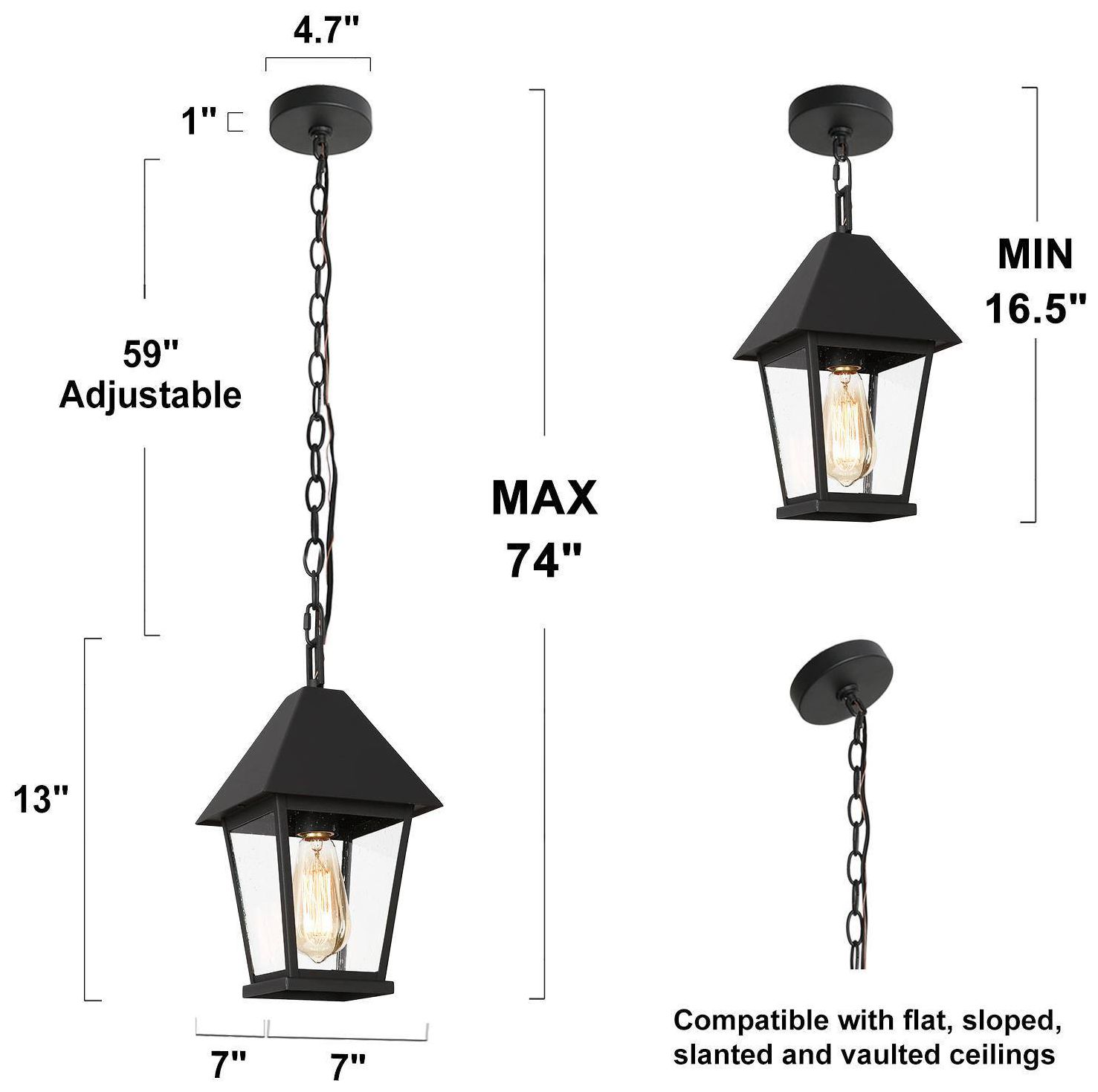 Image 5 13" High 1-Light Black Seeded Glass Outdoor Pendant Light more views