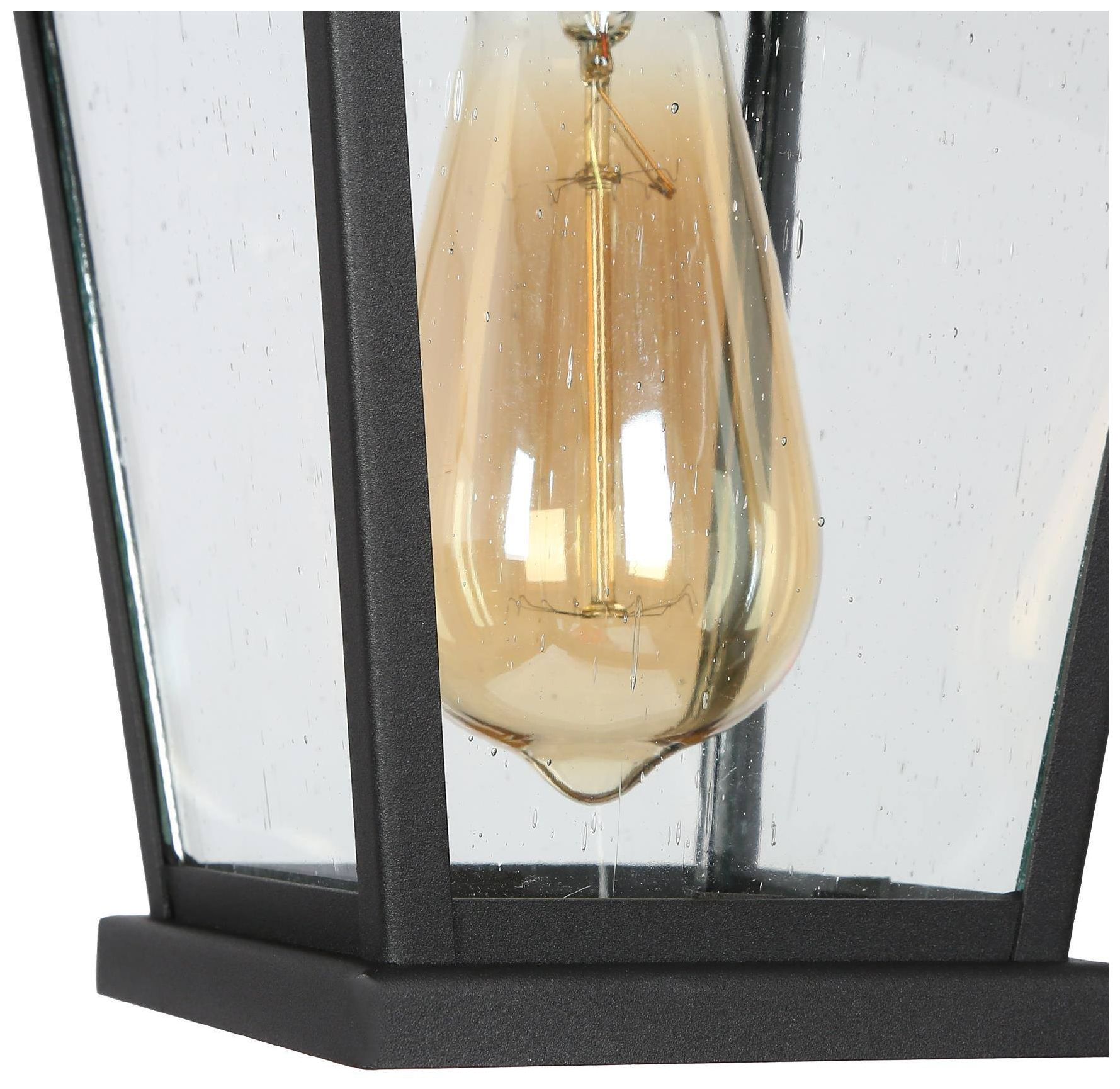 13" High 1-Light Black Seeded Glass Outdoor Pendant Light