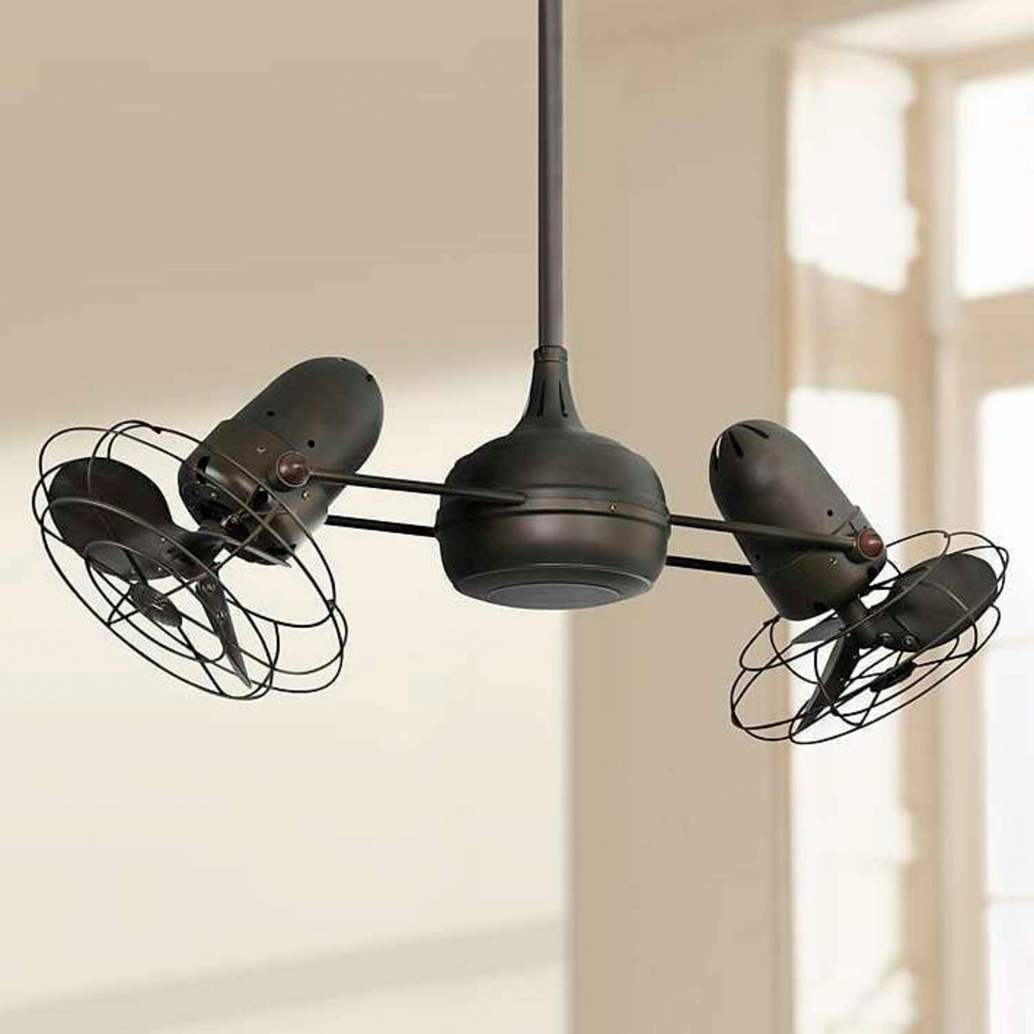 13" Matthews Duplo Dinamico Black Cage 2-Head Rotational Ceiling Fan