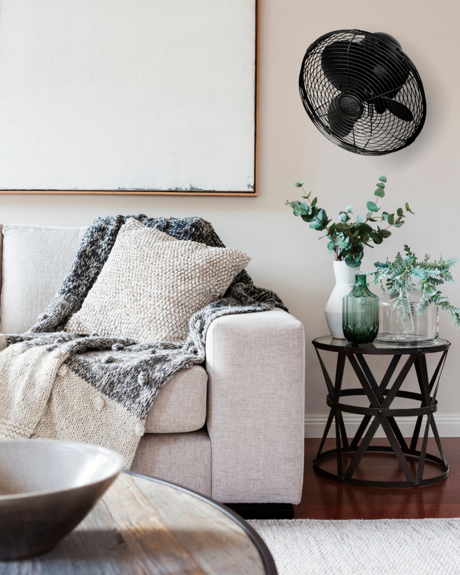 Image 4 13" Matthews Kaye Matte Black Oscillating Wall Fan with Wall Control more views