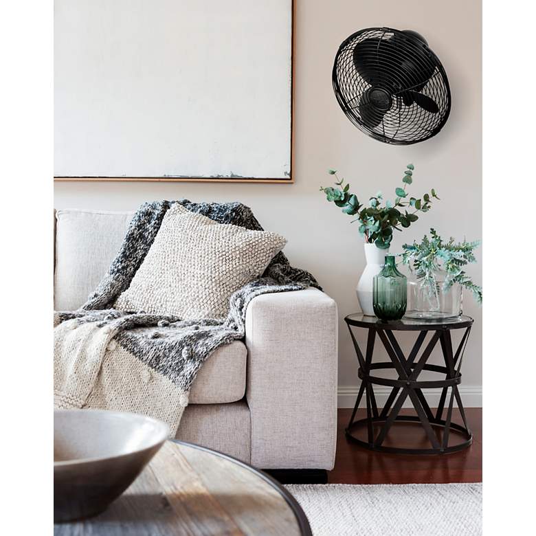 Image 4 13" Matthews Kaye Matte Black Oscillating Wall Fan with Wall Control more views