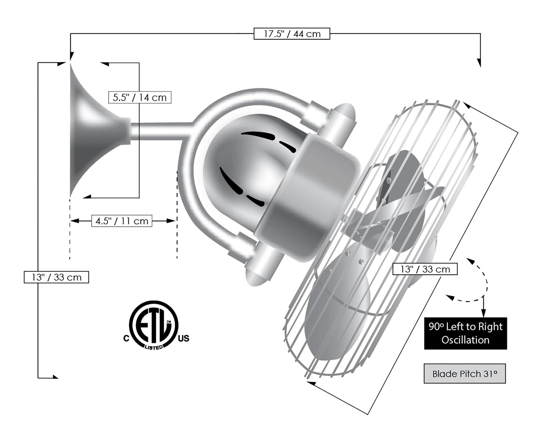 Image 7 13" Matthews Kaye Matte Black Oscillating Wall Fan with Wall Control more views