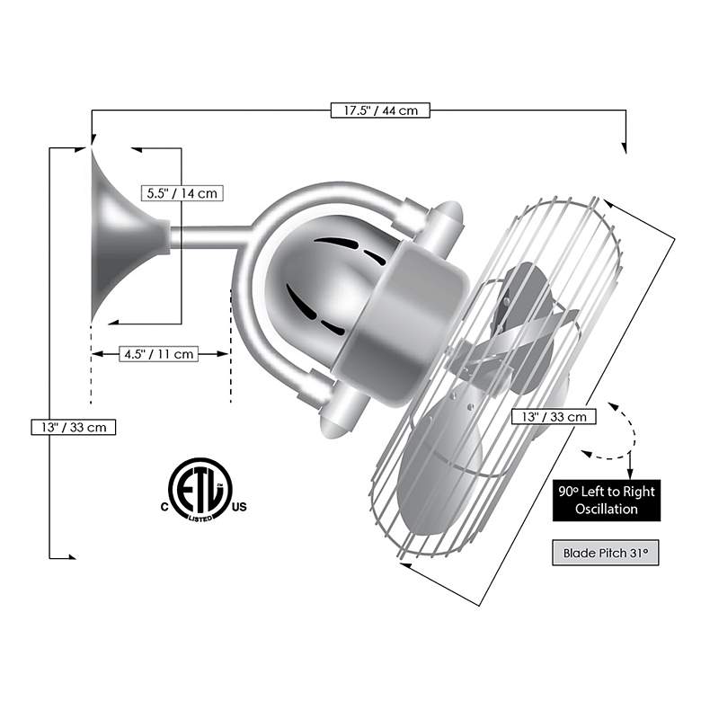 Image 7 13" Matthews Kaye Matte Black Oscillating Wall Fan with Wall Control more views