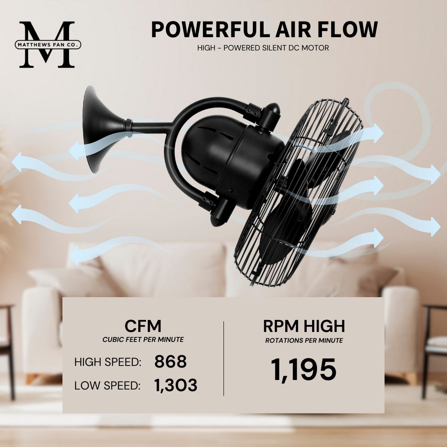 13" Matthews Kaye Matte Black Oscillating Wall Fan with Wall Control