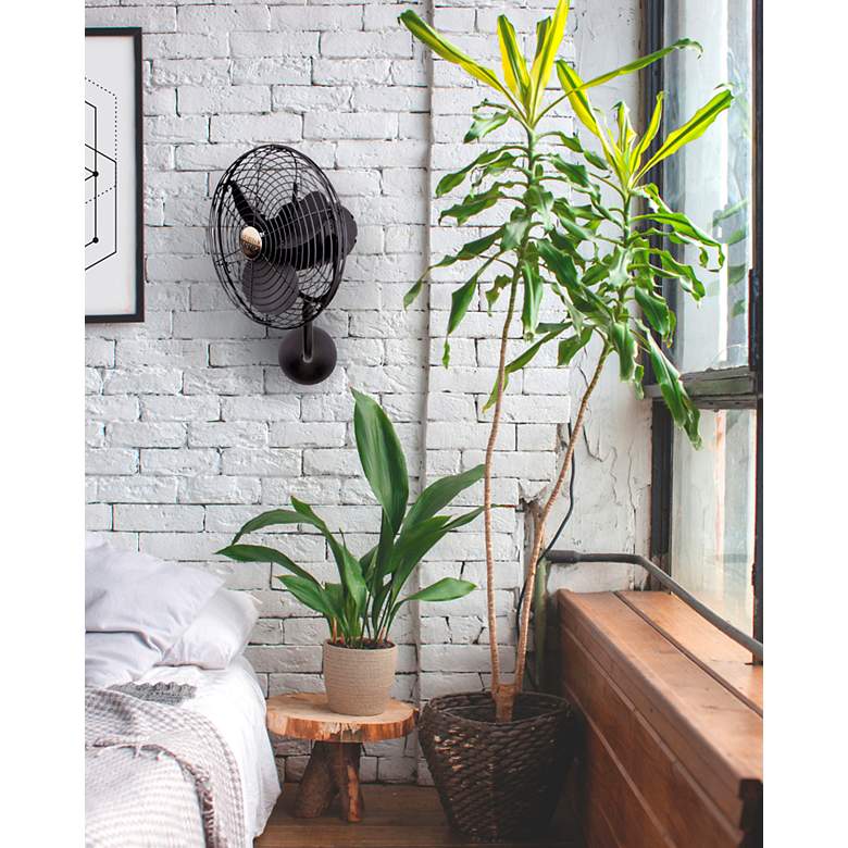 Image 4 13" Matthews Michelle Parede Black Finish Cage Directional Wall Fan more views