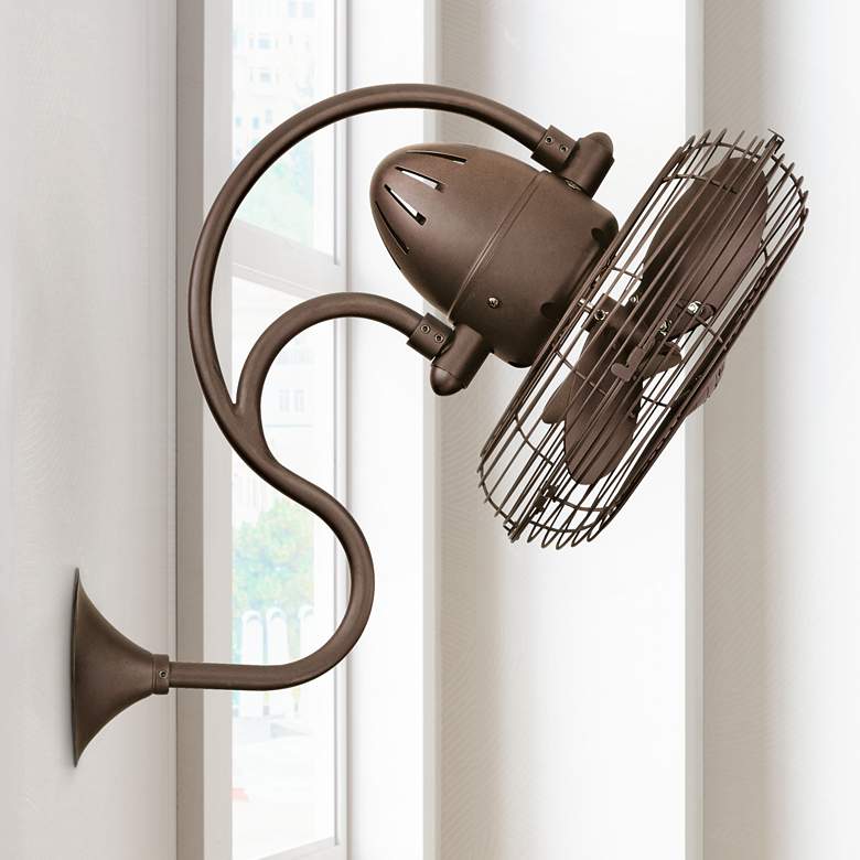 Image 1 13" Melody Textured Bronze Finish Cage Wall Fan with Wall Control