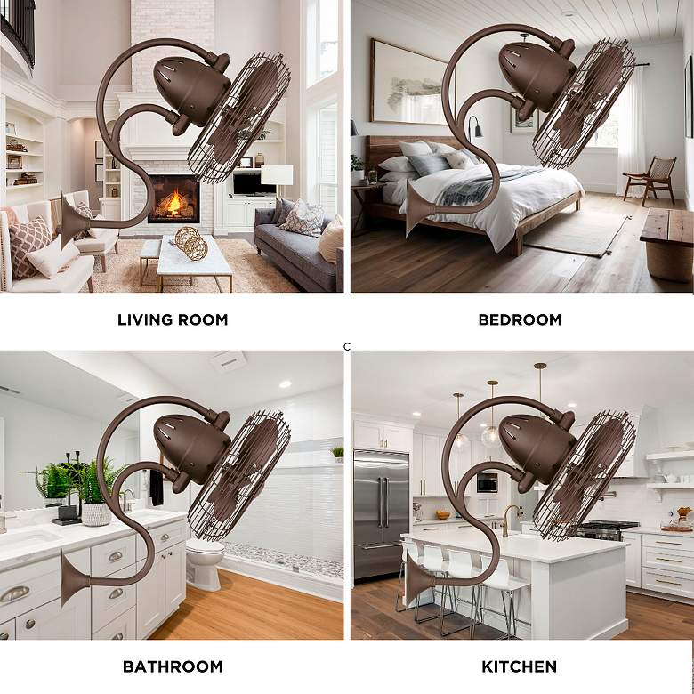 Image 6 13" Melody Textured Bronze Finish Cage Wall Fan with Wall Control more views