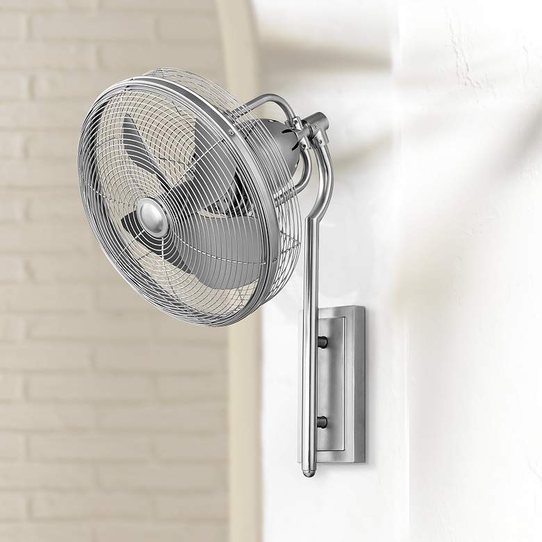 Image 1 13 inch Quorum Veranda Damp Nickel Oscillating Wall Fan with Wall Control
