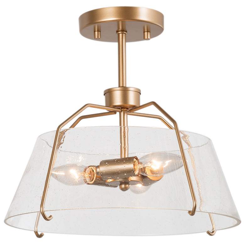 Image 1 13" Wide 3-Light Warm Brass Glass Drum Ceiling Light