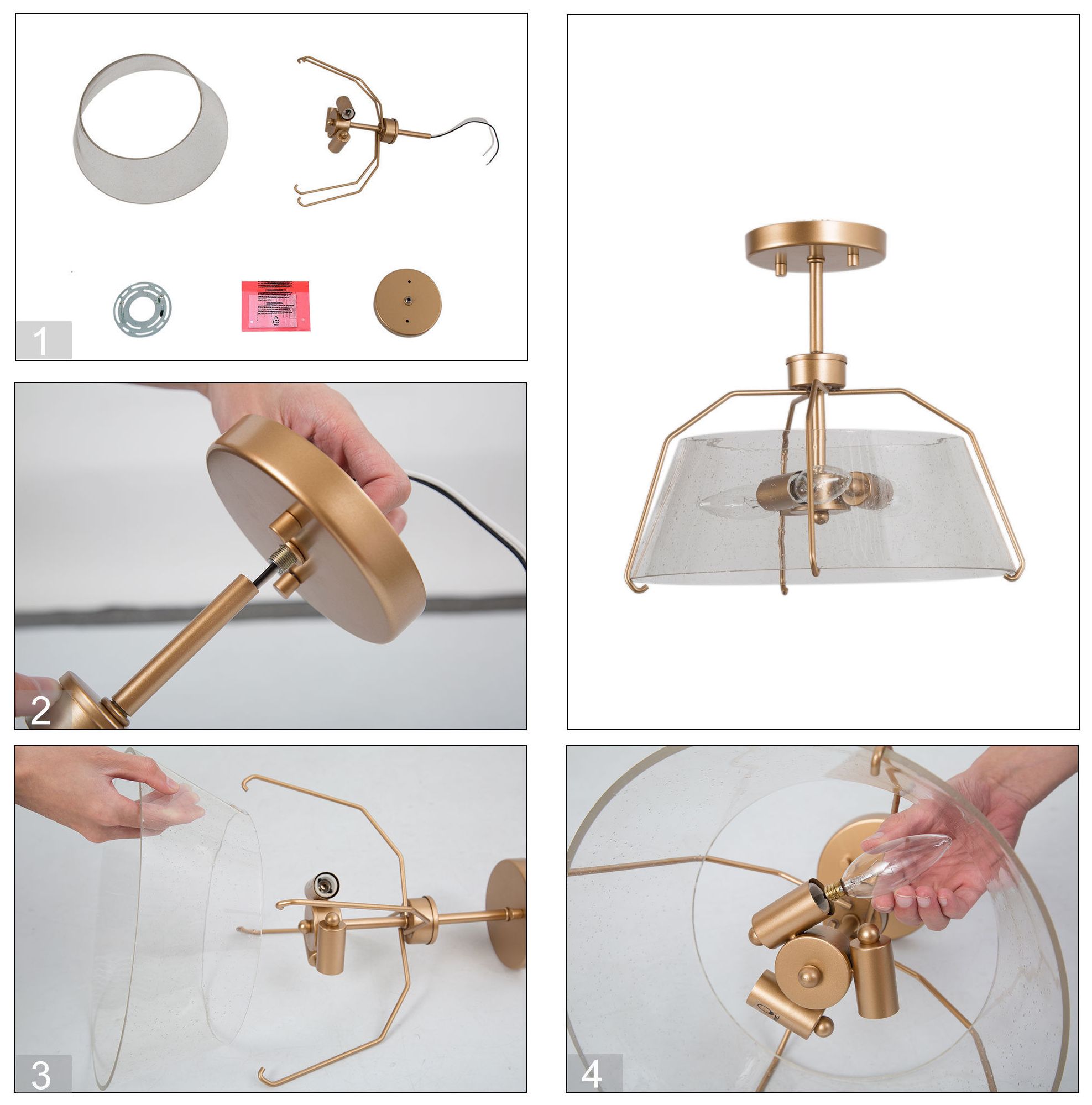 Image 7 13" Wide 3-Light Warm Brass Glass Drum Ceiling Light more views