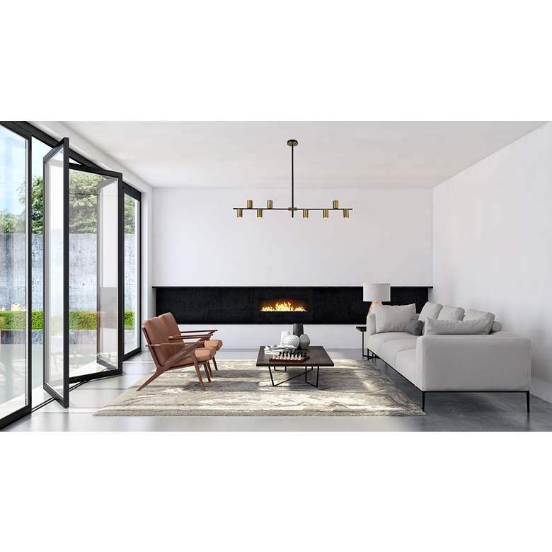 Image 1 Calumet 56" Wide Matte Black Brass 8-Light Linear Pendant in scene