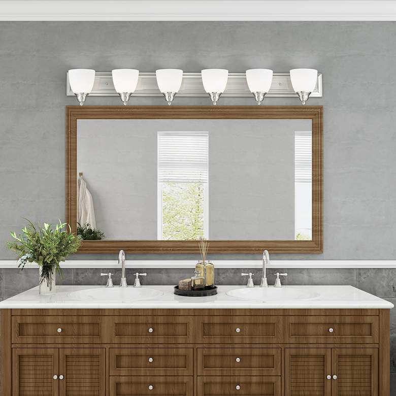 Image 1 6 Light Brushed Nickel Bath Light in scene
