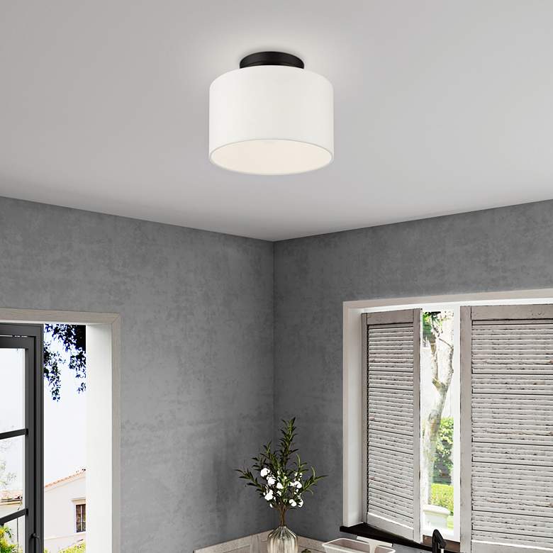Image 1 Meridian 10" Wide Black Drum Ceiling Light in scene