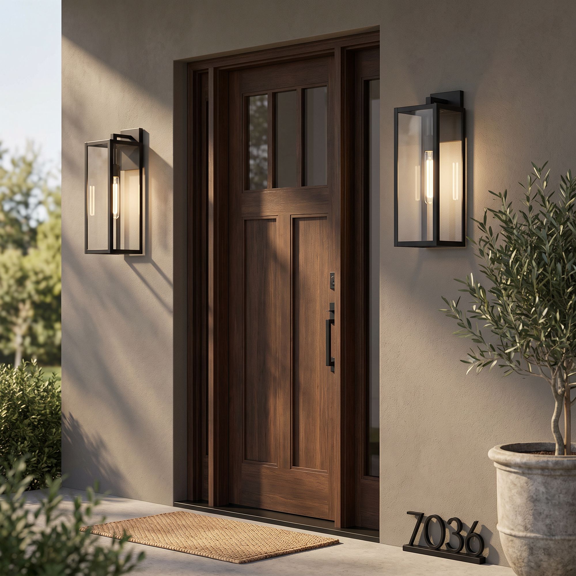 Image 1 John Timberland Titan 20" Mystic Black Outdoor Wall Lights Set of 2 in scene