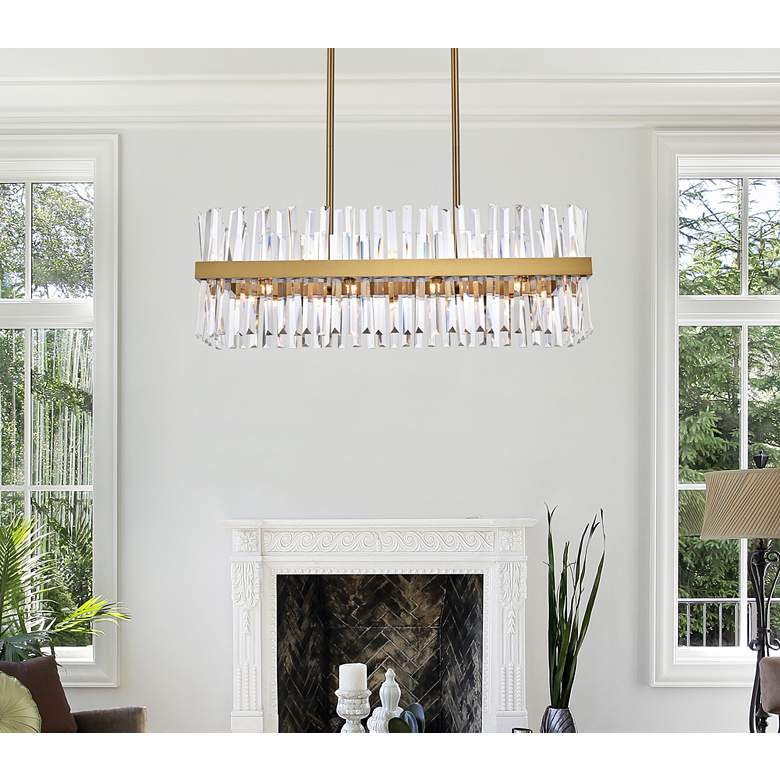 Image 1 Serephina 36 inch Crystal Rectangle Chandelier Lt In Satin Gold in scene