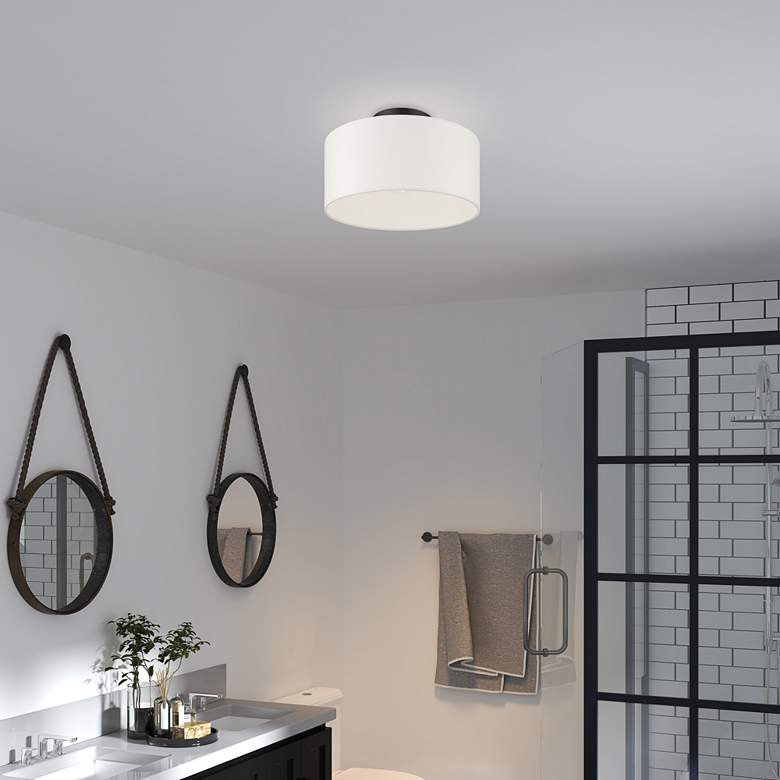 Image 1 Meridian 13" Wide Black Steel Drum Ceiling Light in scene