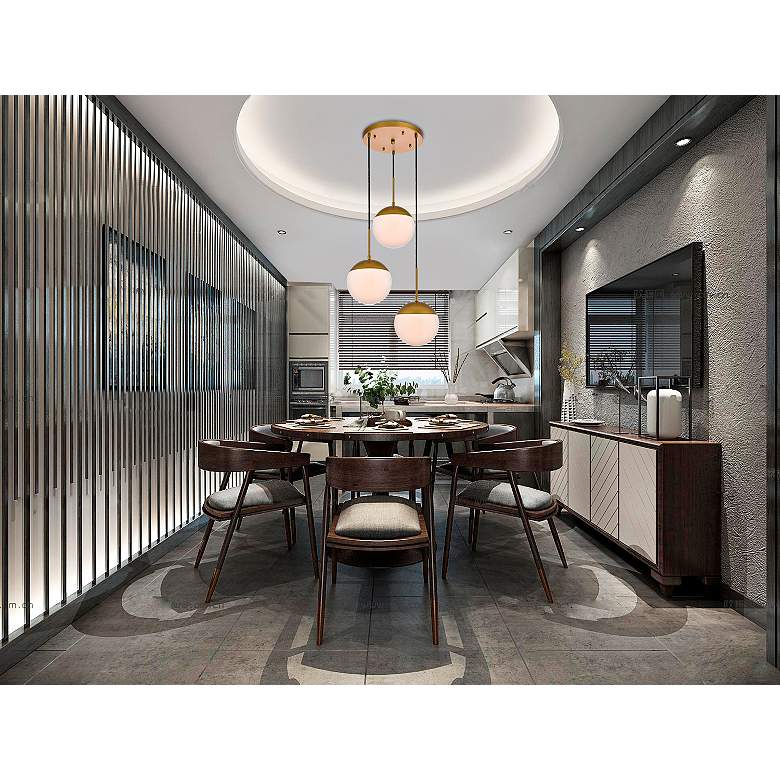 Image 1 Elegant Lighting Eclipse 18" Wide 3-Light Brass White Glass Pendant in scene